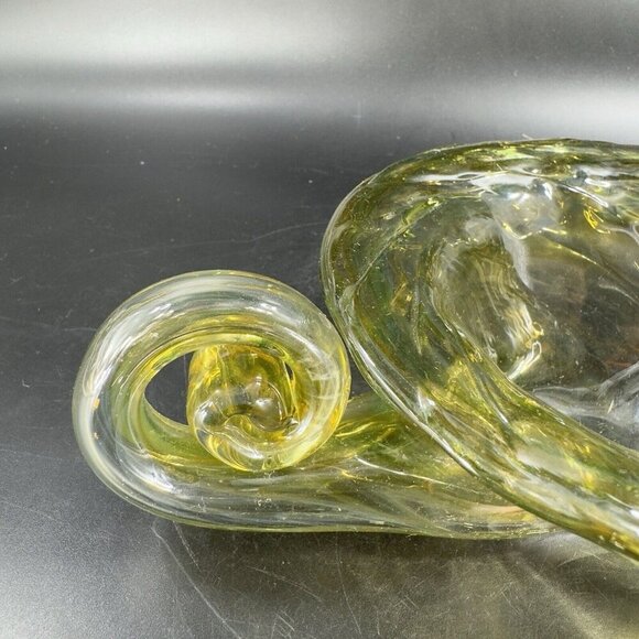 Vintage Sooner Glass Hand Made Green Swirls Dish Bowl Handmade Cornucopia Bowl - Picture 5 of 16